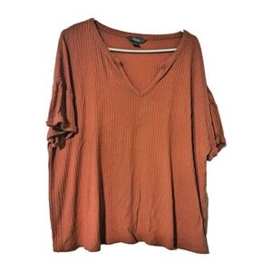 Natural Reflections Womens Blouse Xlarge Orange Salmon Waffle textured Vneck
